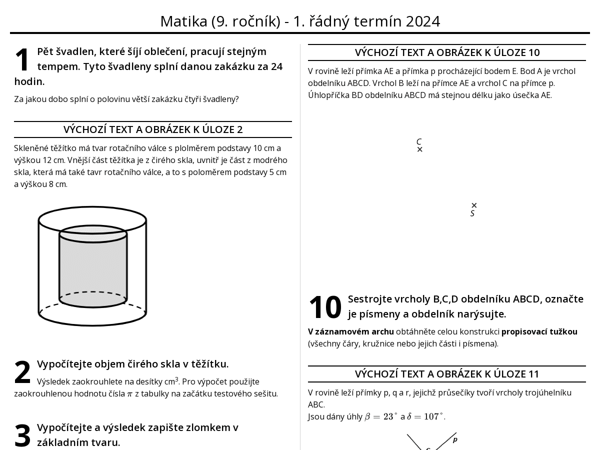 Matika (9. ročník) - 1. řádný termín 2024