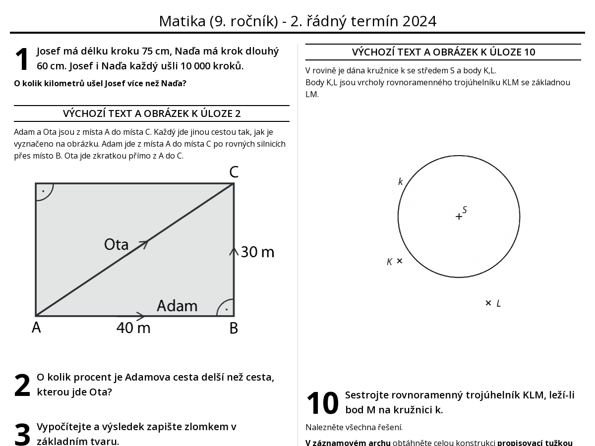 Matika (9. ročník) - 2. řádný termín 2024